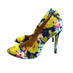 MSGM Floral Print Pumps Heels Canvas Colorful Party Cocktail Size 37.5 EU Womens